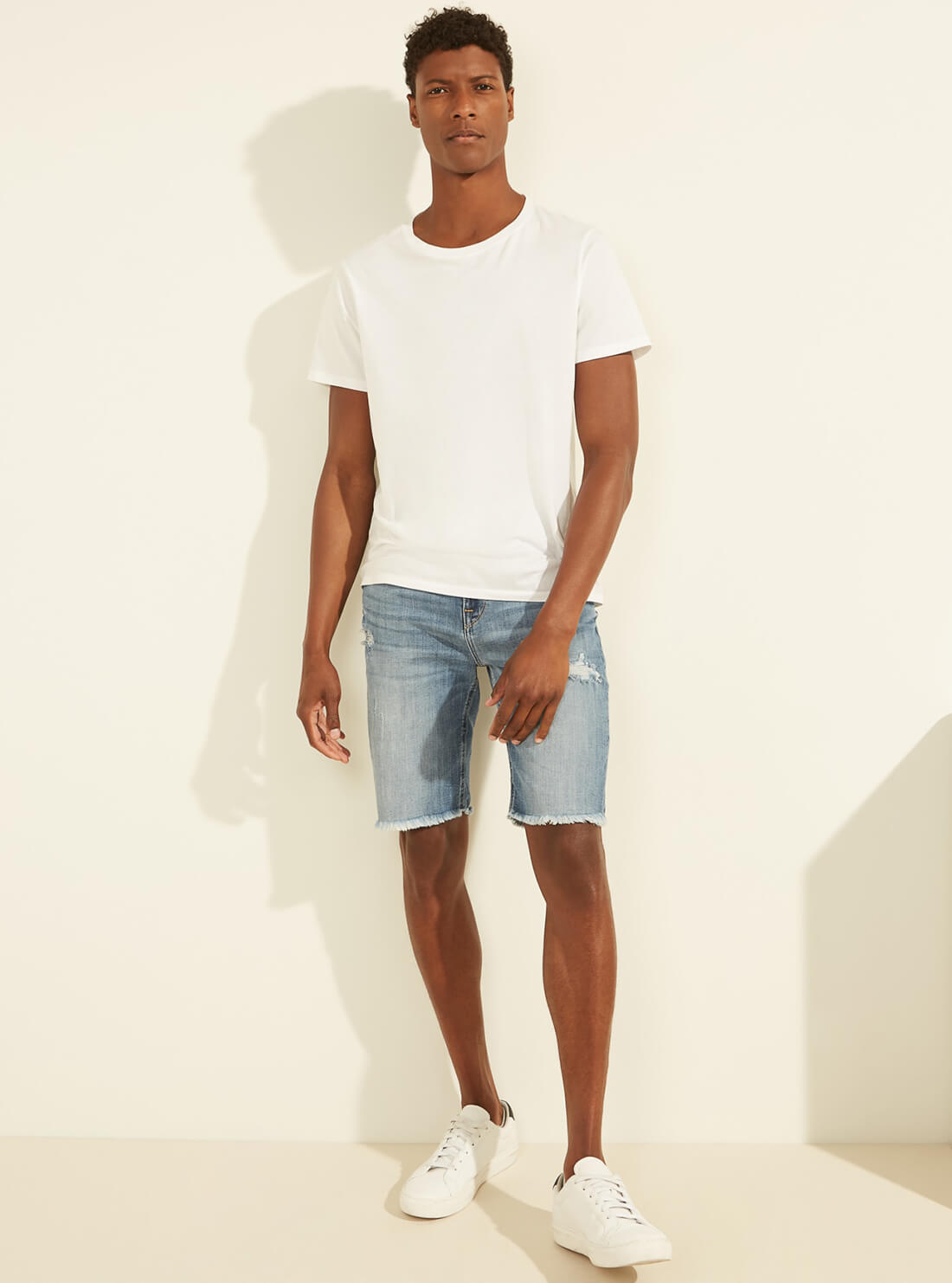 GUESS Mens Slim Denim Intrastellar Blue Shorts M1YAV3R47G0 Full View