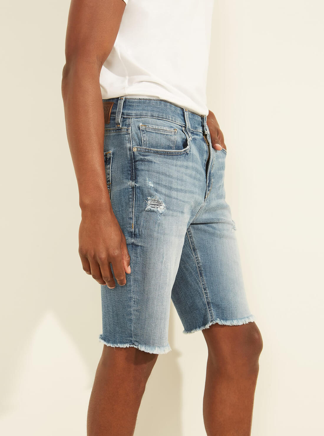 GUESS Mens Slim Denim Intrastellar Blue Shorts M1YAV3R47G0 Side View