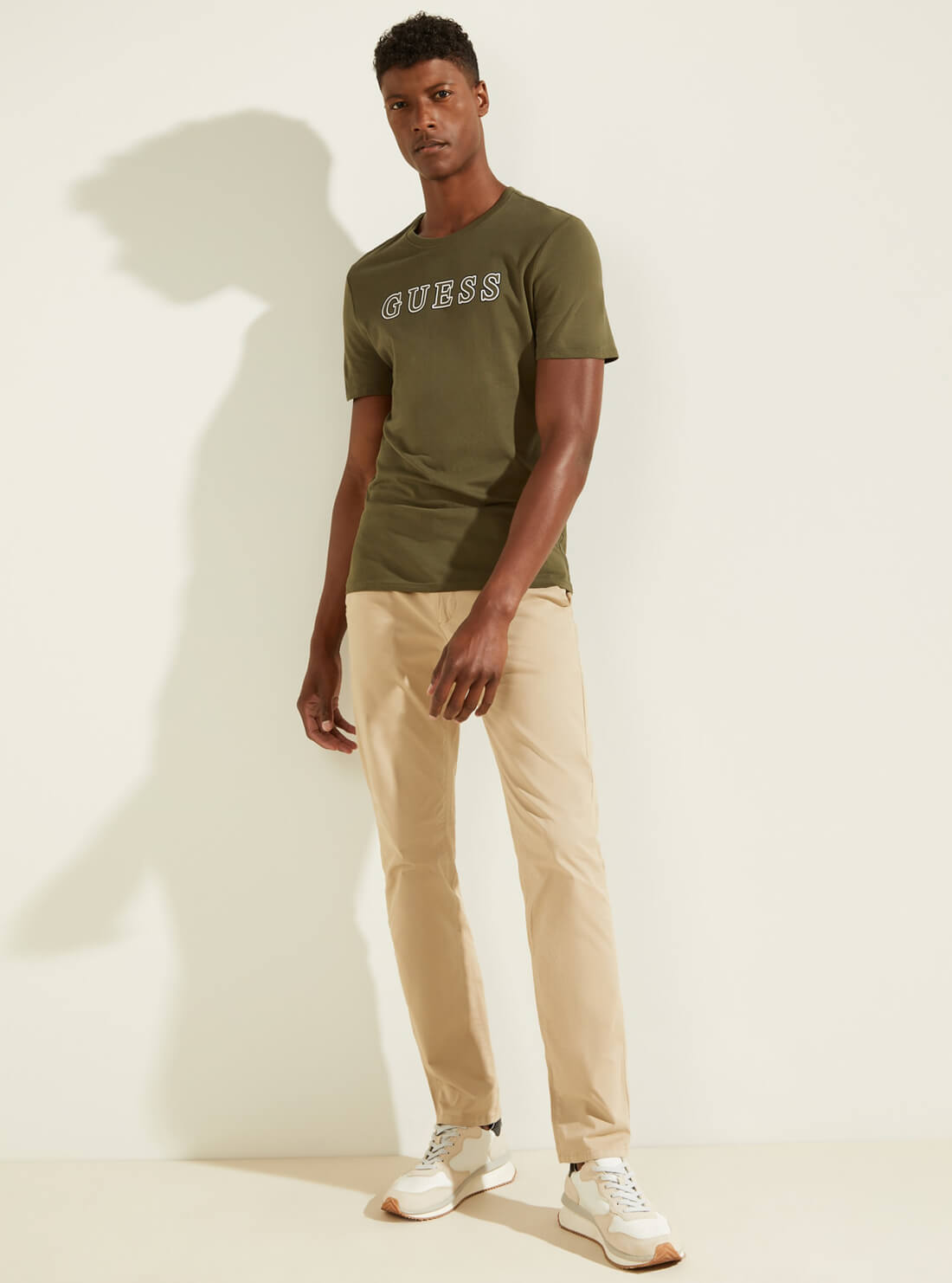 GUESS Mens Light Beige Slim Fit Lonita Twill Chino Pants M0RB08R07P0 Full View