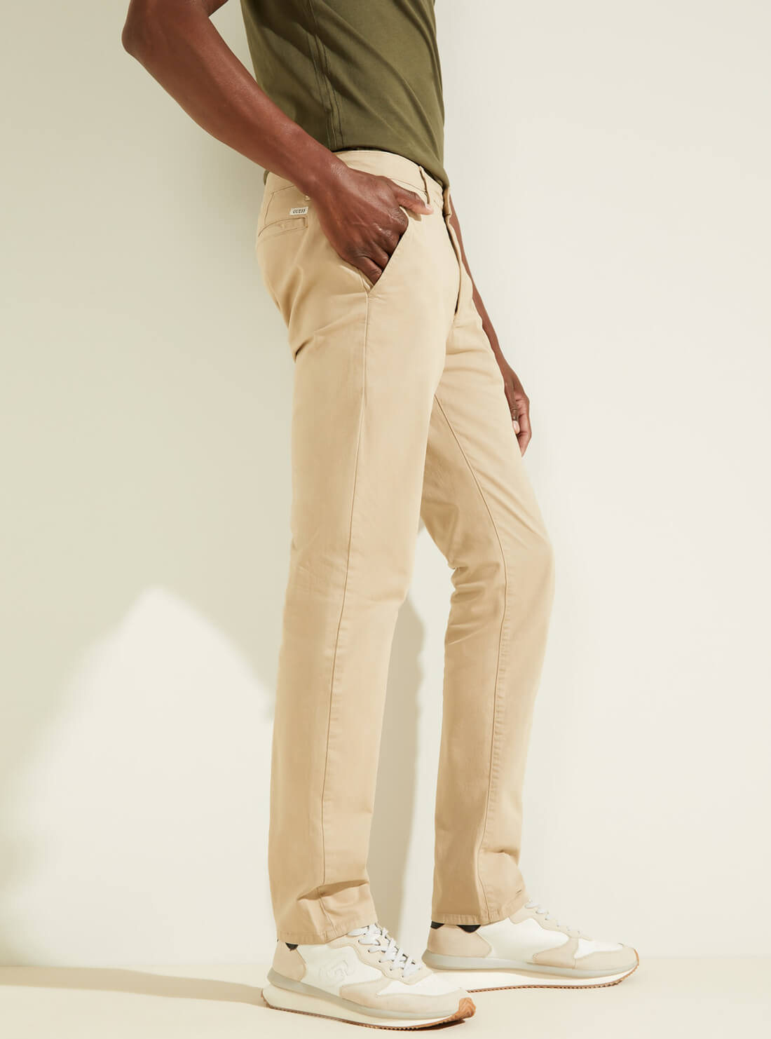 GUESS Mens Light Beige Slim Fit Lonita Twill Chino Pants M0RB08R07P0 Side View