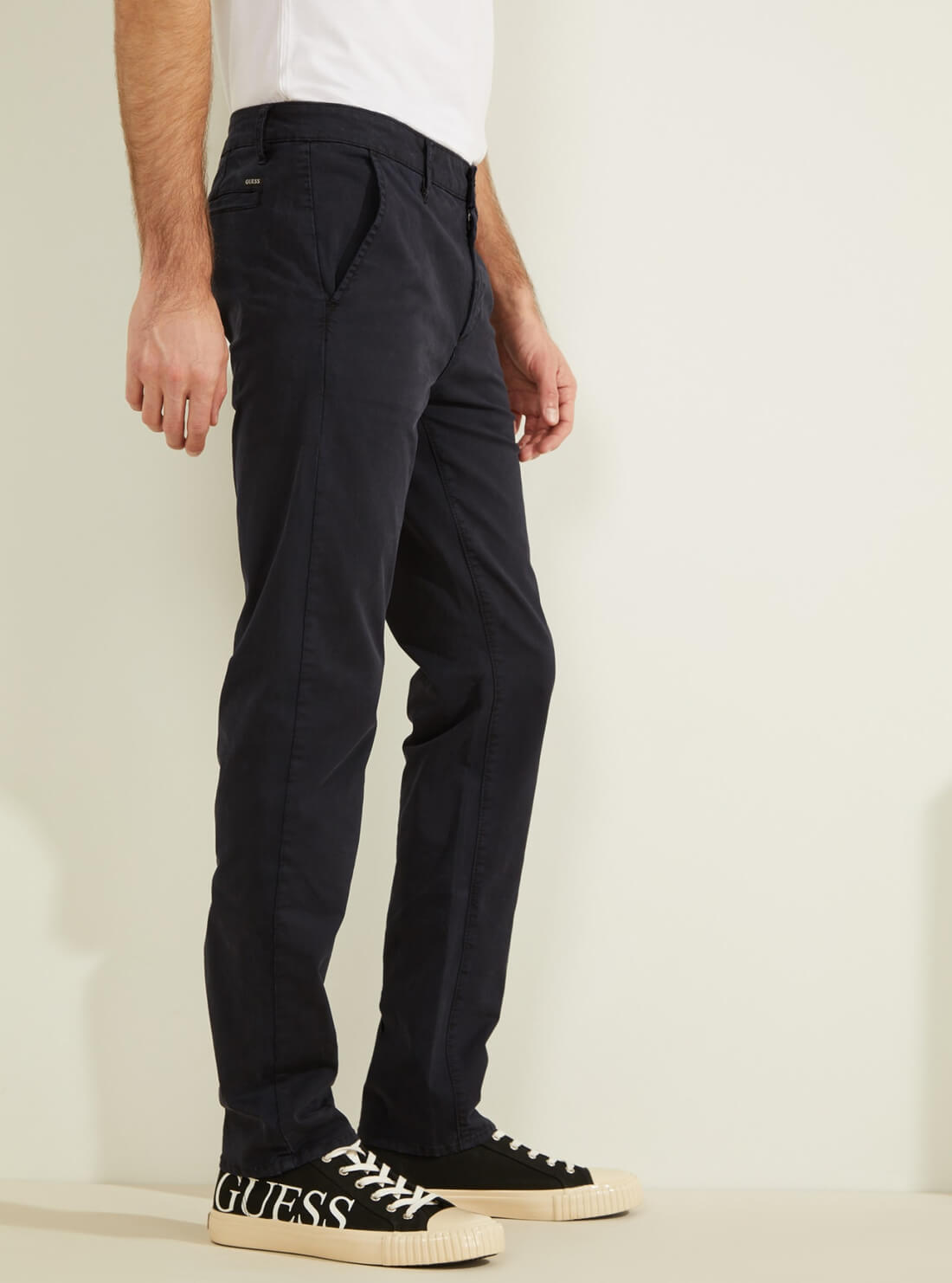 GUESS Mens Deep Navy Slim Fit Lonita Twill Chino Pants M0RB08R07P0 Side View