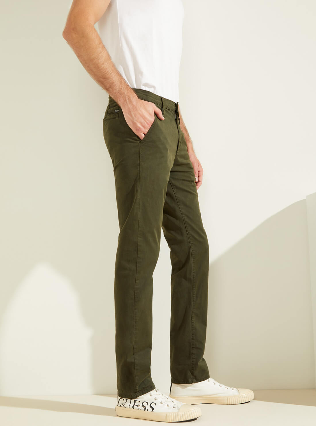 GUESS Mens Deep Green Slim Fit Lonita Twill Chino Pants M0RB08R07P0 Side View