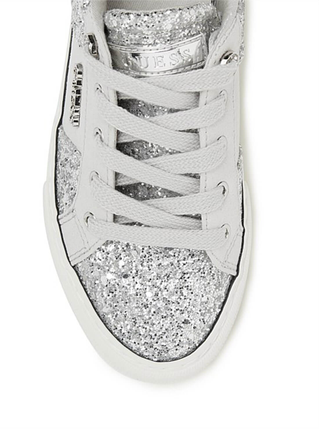GUESS Womens Silver Sparkle Loven Low-Top Sneakers LOVEN3-A Top View