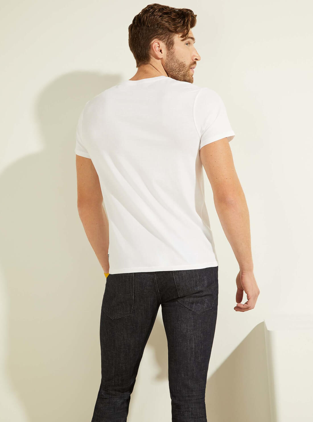 GUESS Mens White Spliced Logo T-Shirt  MBGI31R9RMB Back View