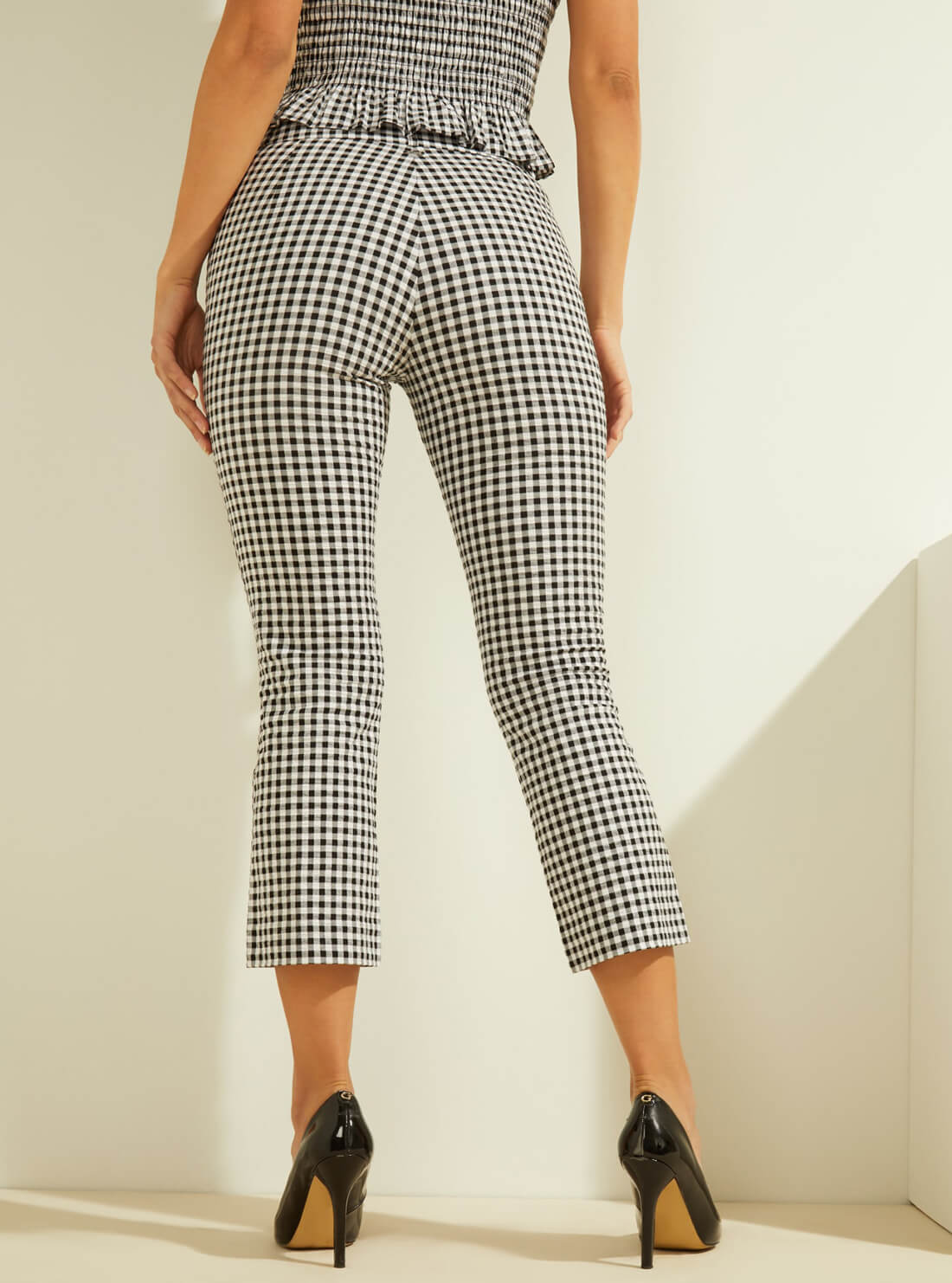 GUESS Womens Black White Gingham Steph Pants W1GB36WDV70 Back View
