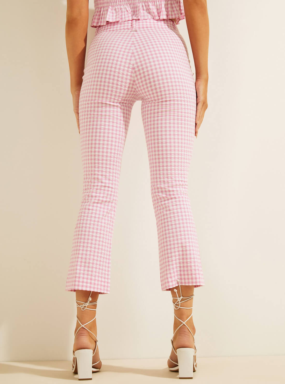 GUESS Womens Pink White Gingham Steph  Pants W1GB36WDV70 Back View