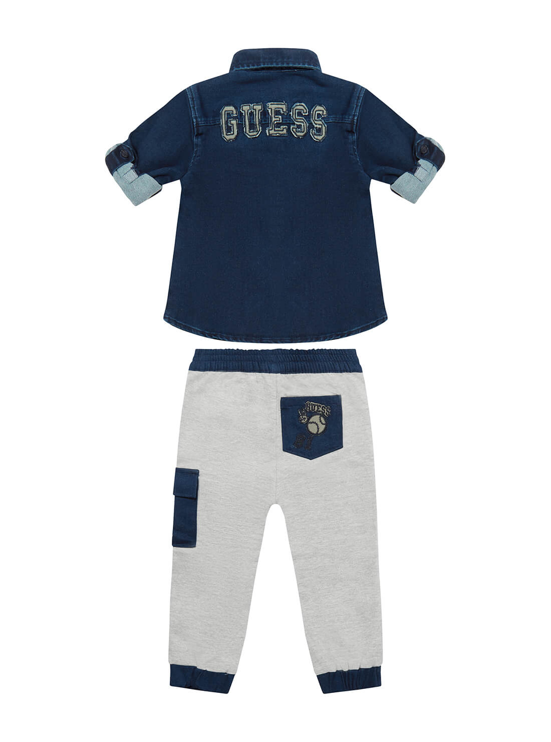 GUESS Kids Boys Blue Denim Print Terry Top and Pants 2-piece Set (3-24m) I1YG14KARX0 Back View