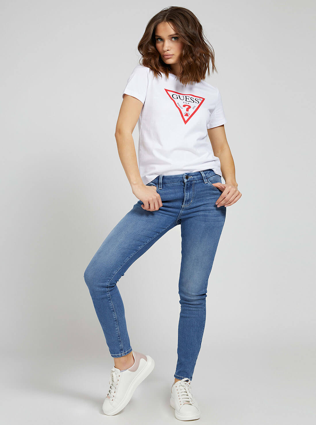GUESS Womens White Triangle Logo Originals T-Shirt W1YI1BI3Z11 Full View