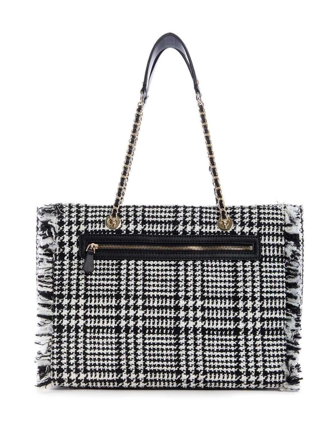 GUESS Womens Black & White Tweed Cessily Tote Bag TB767923 Back View