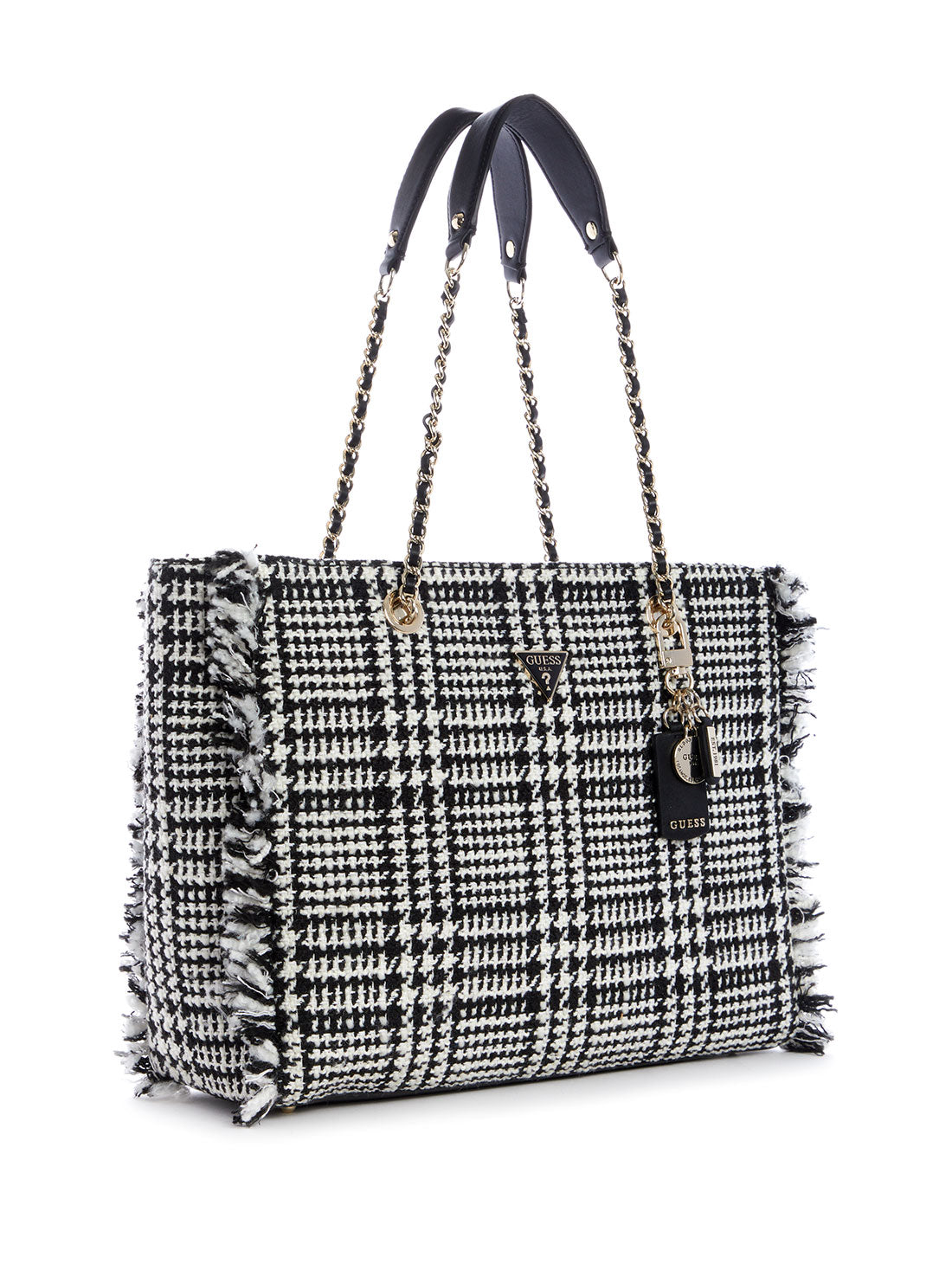 GUESS Womens Black & White Tweed Cessily Tote Bag TB767923 Side View