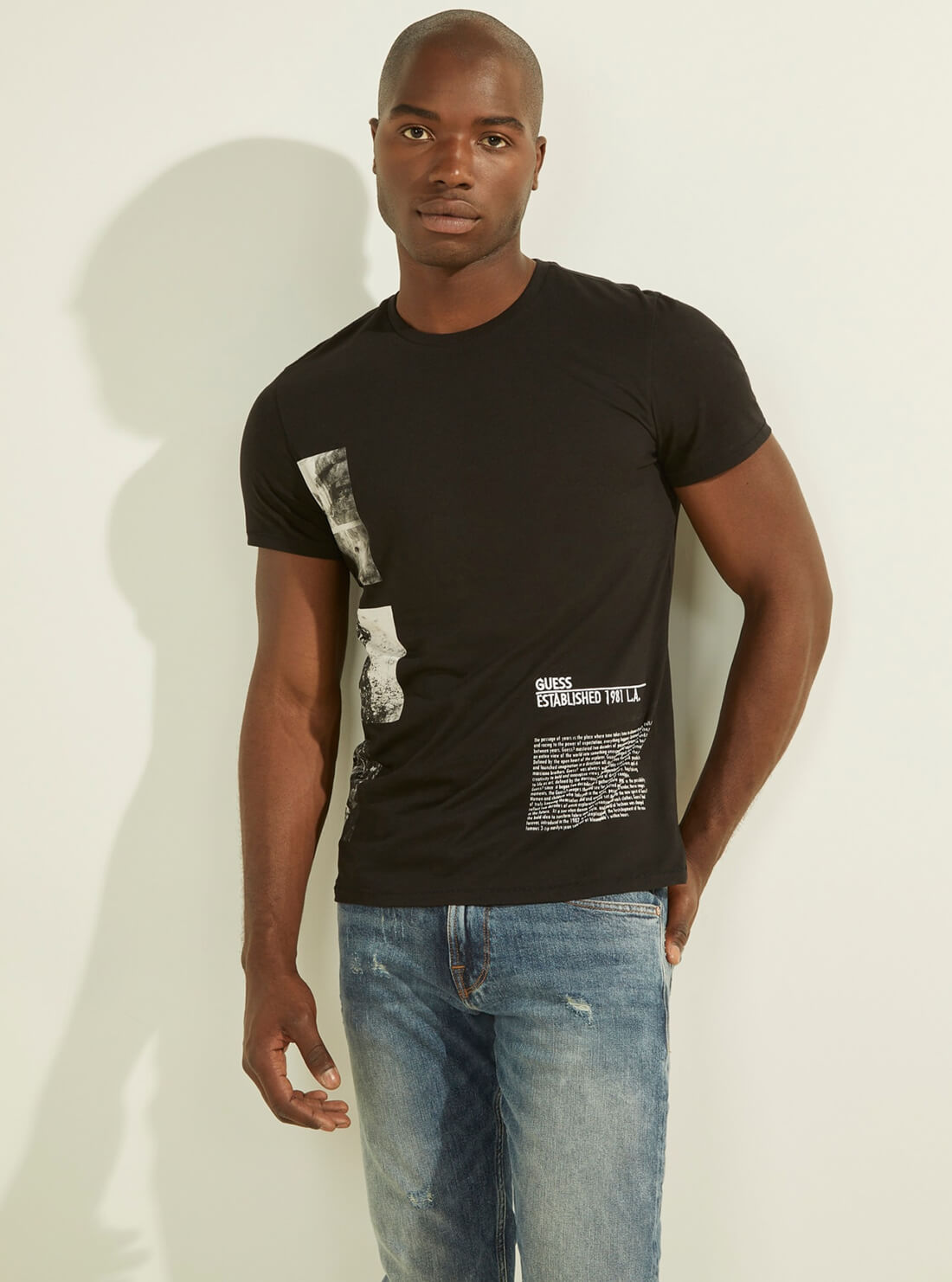 GUESS Mens Black Typewriting T-Shirt M1YI73R5JK1 Front View