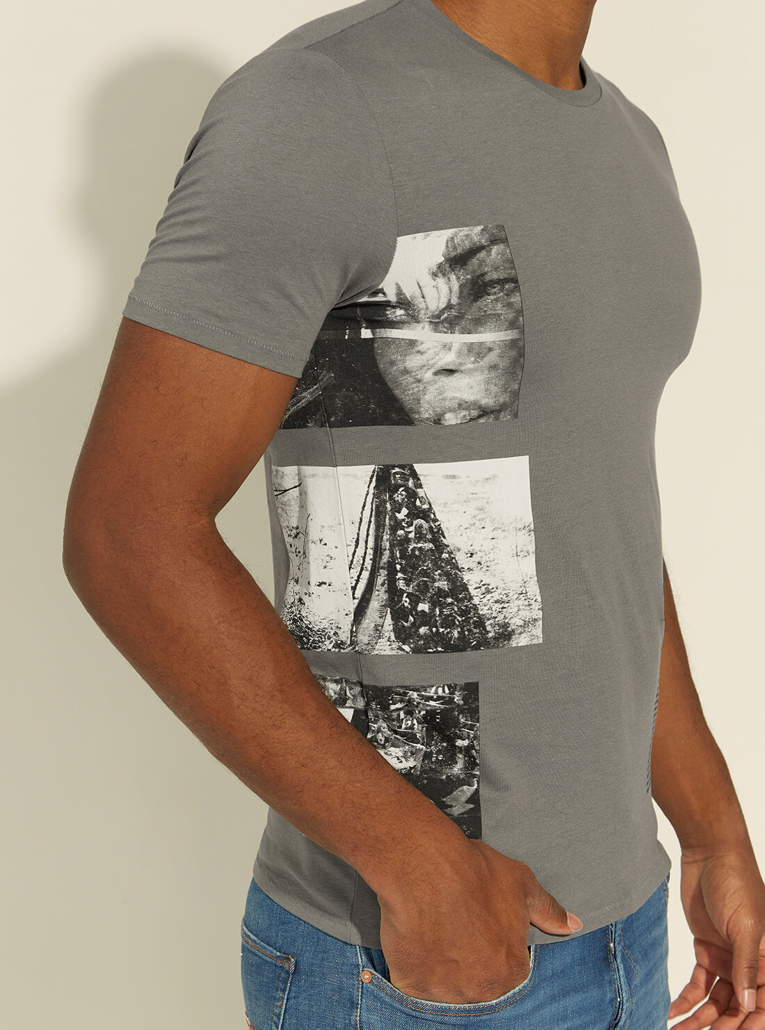 GUESS Mens Grey Typewriting T-Shirt M1YI73R5JK1 Detail View