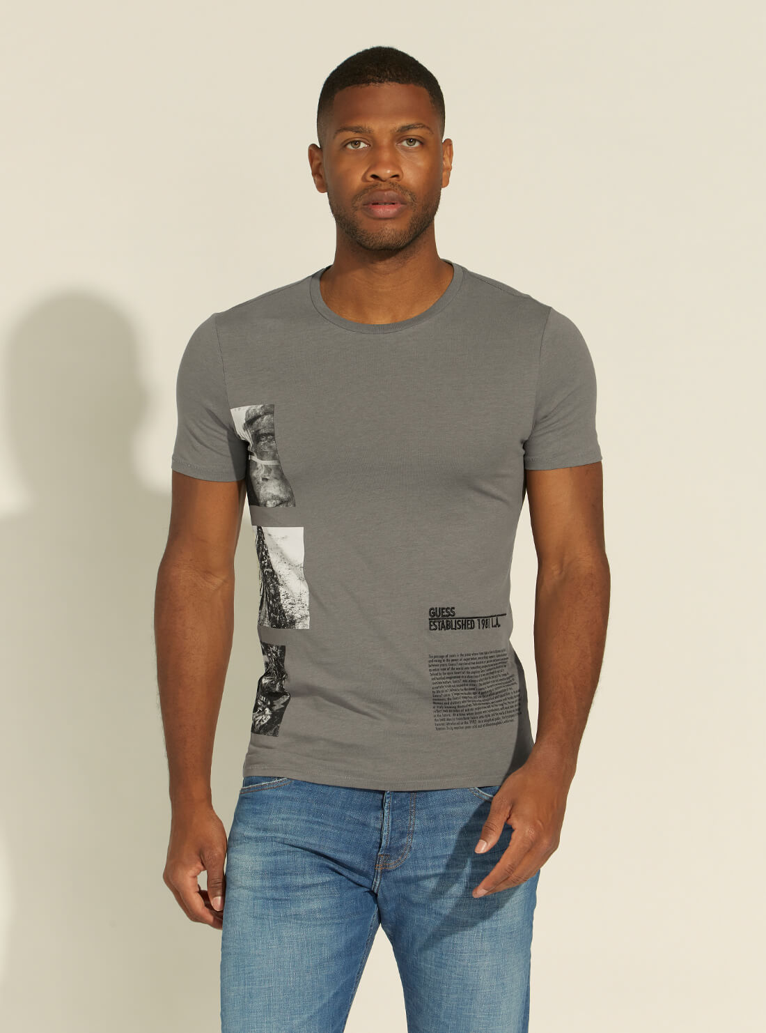GUESS Mens Grey Typewriting T-Shirt M1YI73R5JK1 Front View