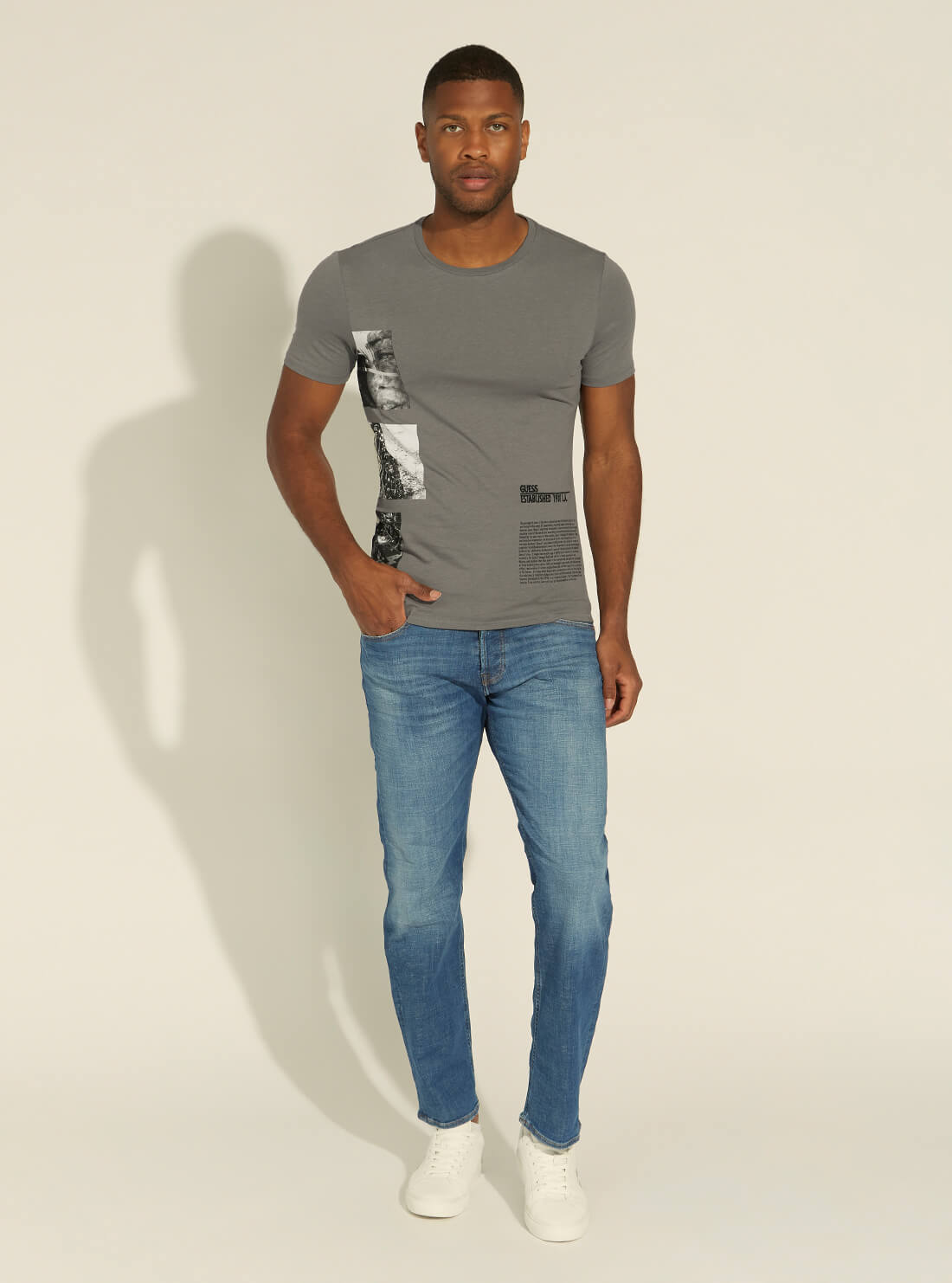 GUESS Mens Grey Typewriting T-Shirt M1YI73R5JK1 Full View