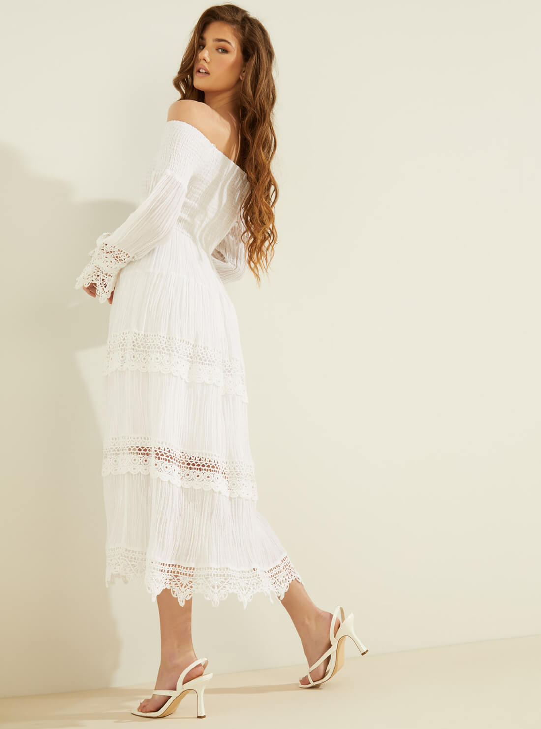 GUESS Womens White Amberlee Maxi Dress W1YK11RE340 Back View
