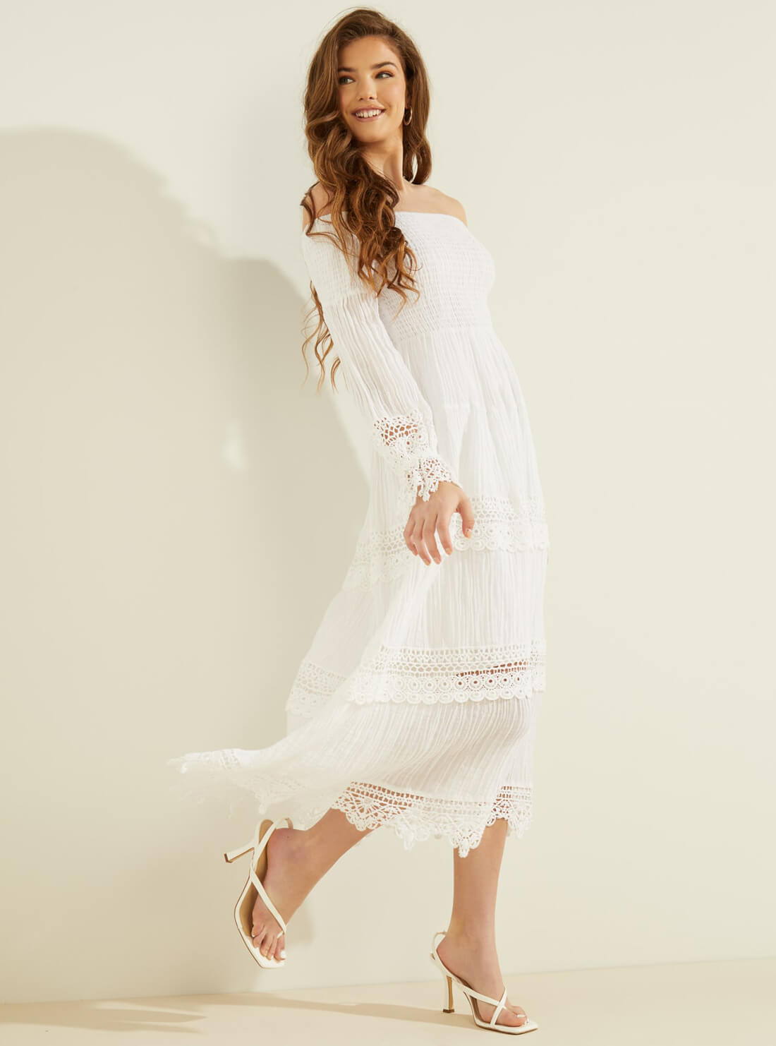 GUESS Womens White Amberlee Maxi Dress W1YK11RE340 Full View