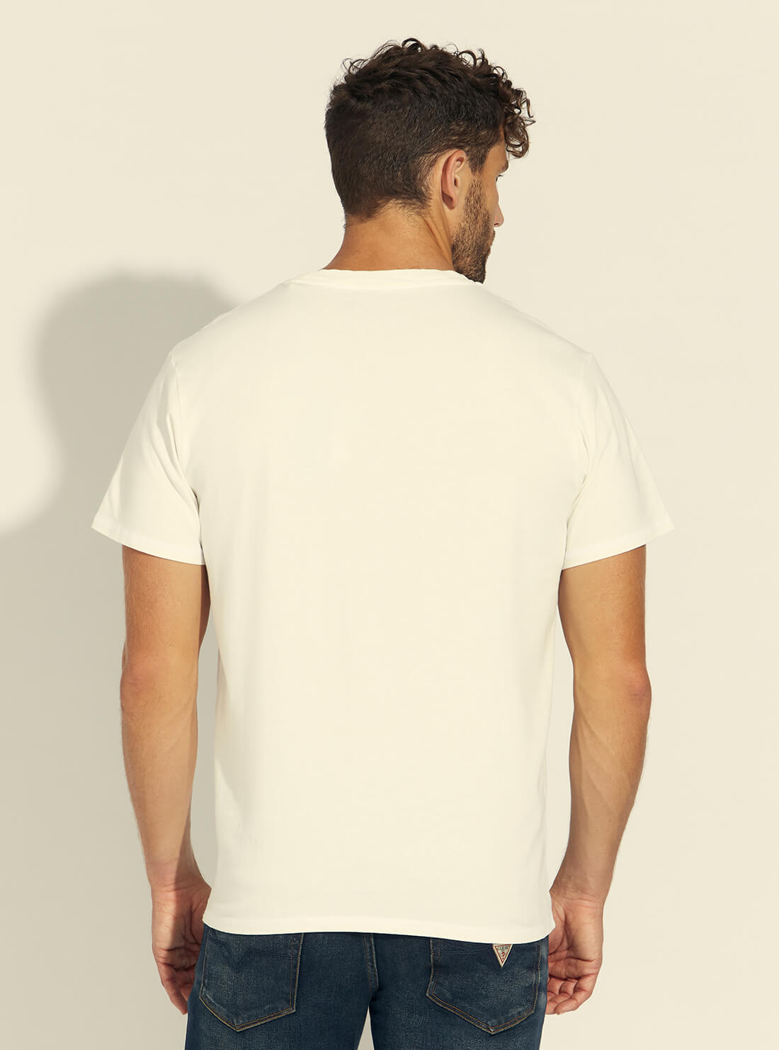 GUESS Mens White Basic Chenille Script T-Shirt M1BI14K8FQ1 Back View