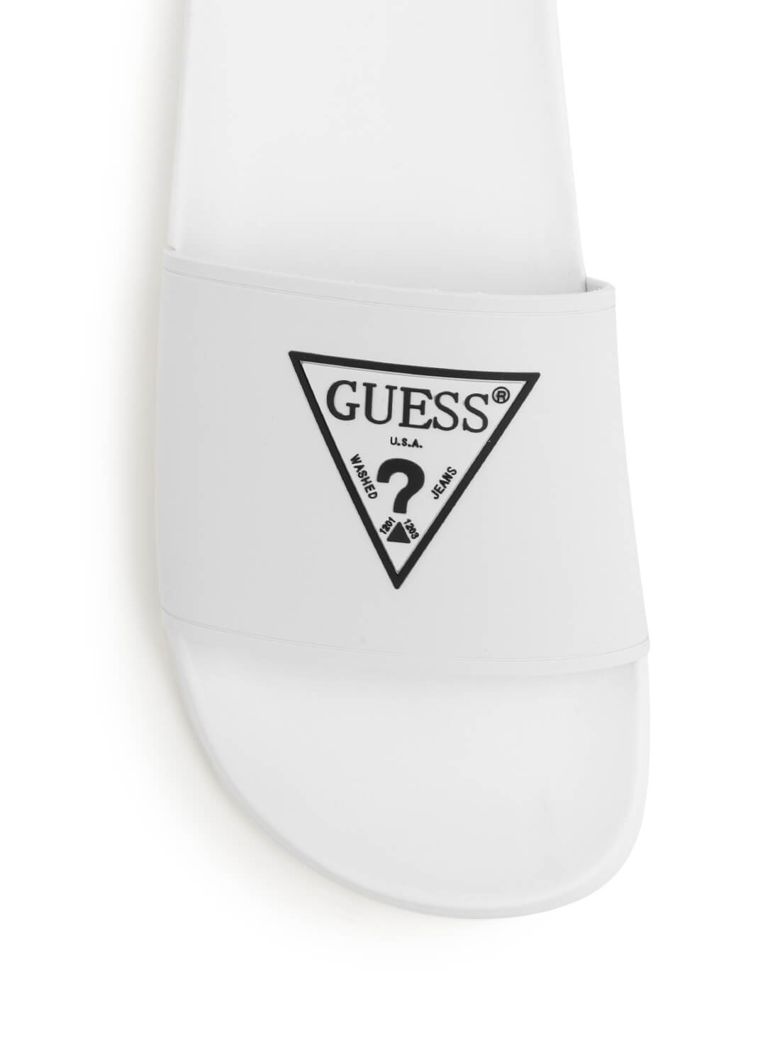 GUESS Womens White Logo Sykey Slides Sykey Top View