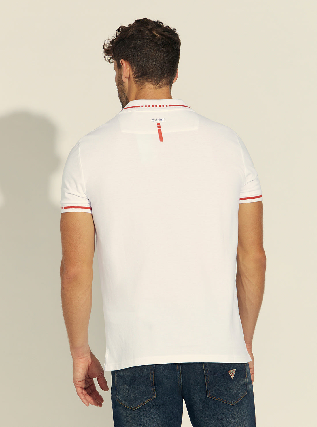 GUESS Mens White Oz Polo T-Shirt M1BP55K9WF1 Model Back View