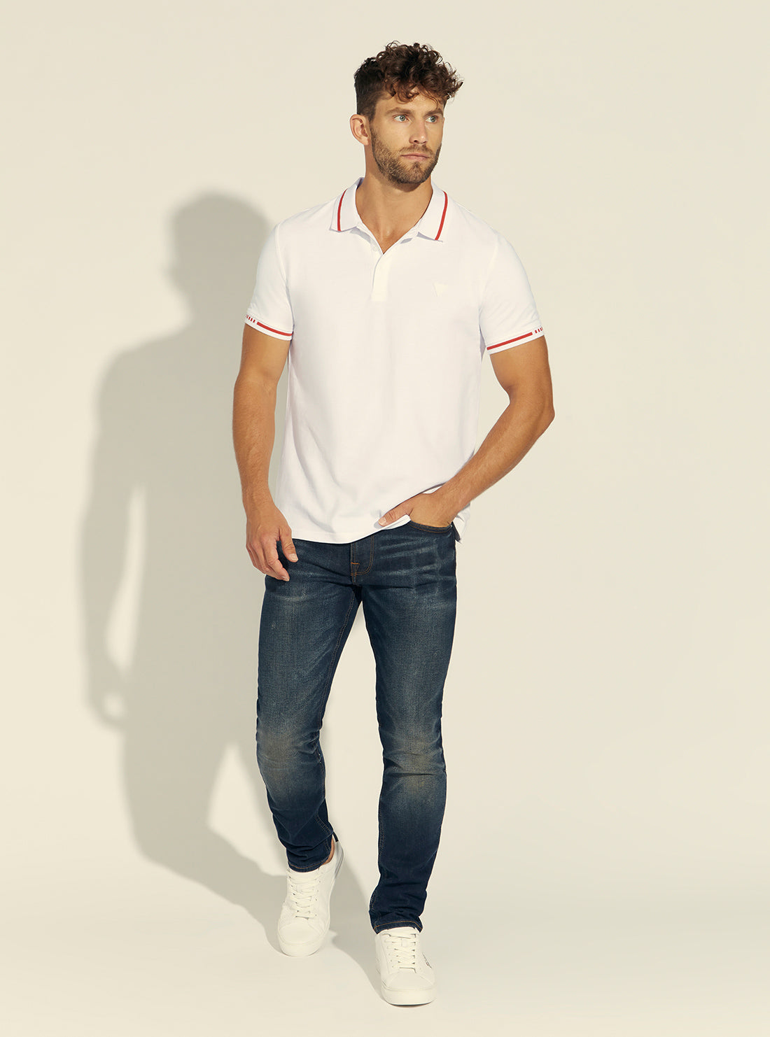 GUESS Mens White Oz Polo T-Shirt M1BP55K9WF1 Model Full View