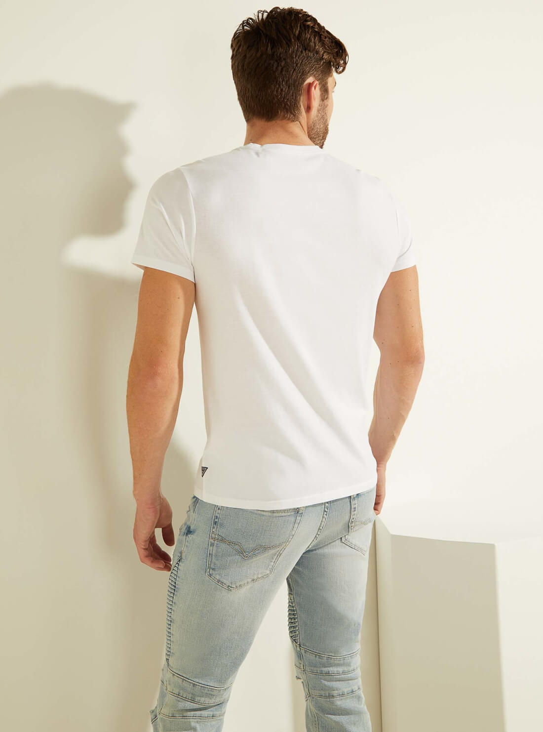 GUESS Mens White Repeater Logo T-Shirt MBGI31R9RMA Back View