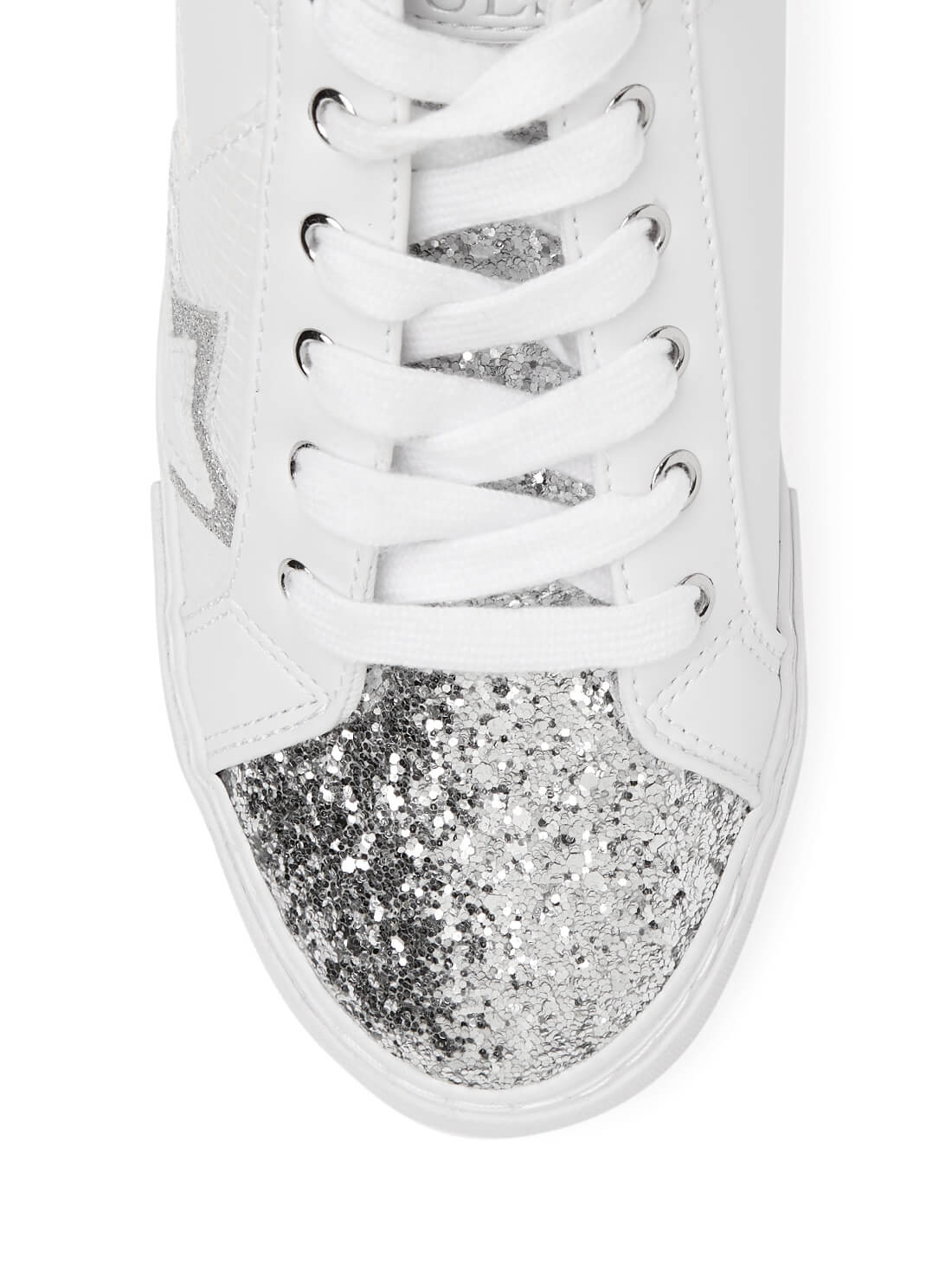 GUESS Womens  White Star Point Wedge Sneakers POINT Top View
