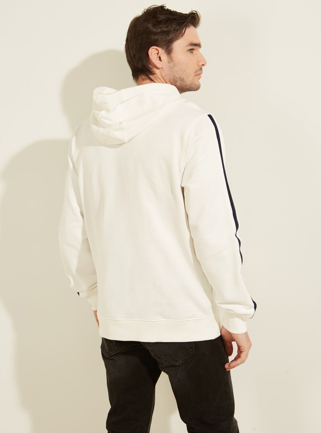 GUESS Mens White Terry Contrast Stripe Hoodie M1GQ35R4BD3 Back View