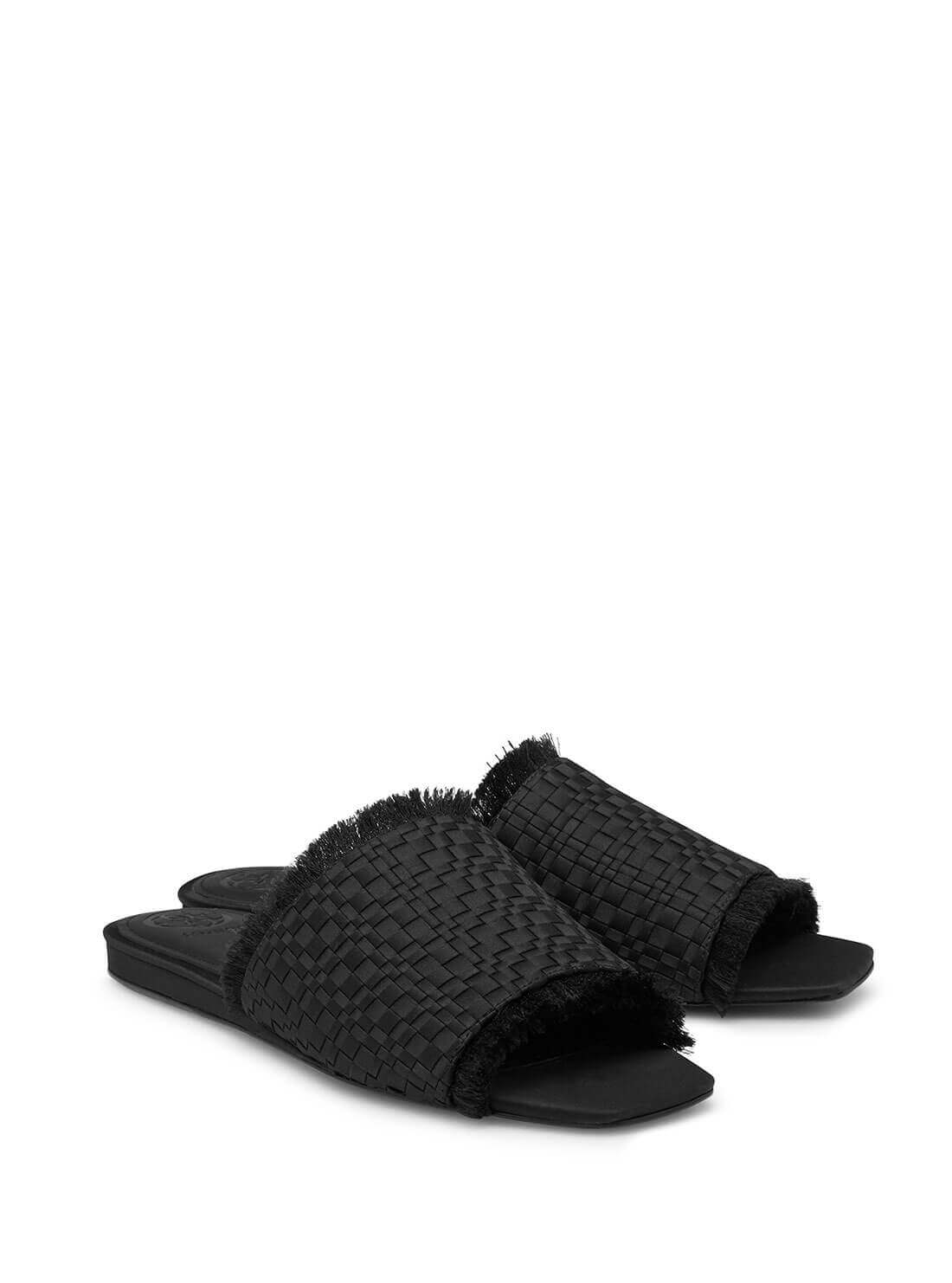 GUESS Womens Black Woven Hariete Slides HARIETE-A Angle View