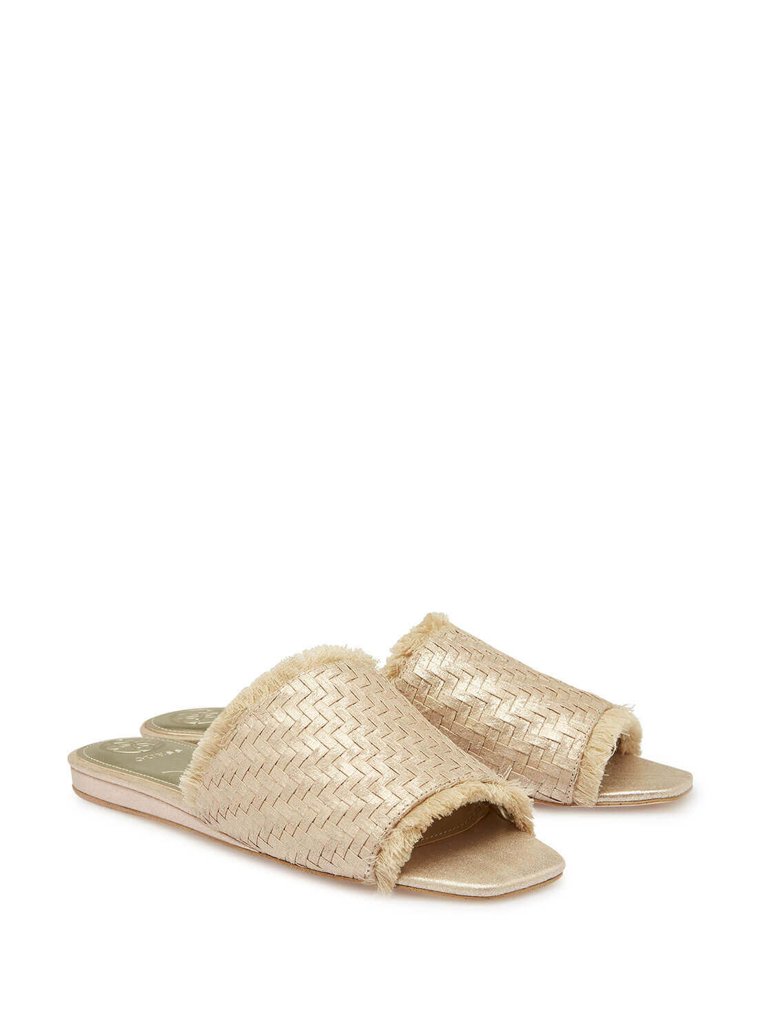 GUESS Womens  Gold Woven Hariete Slides HARIETE-A Front Side View